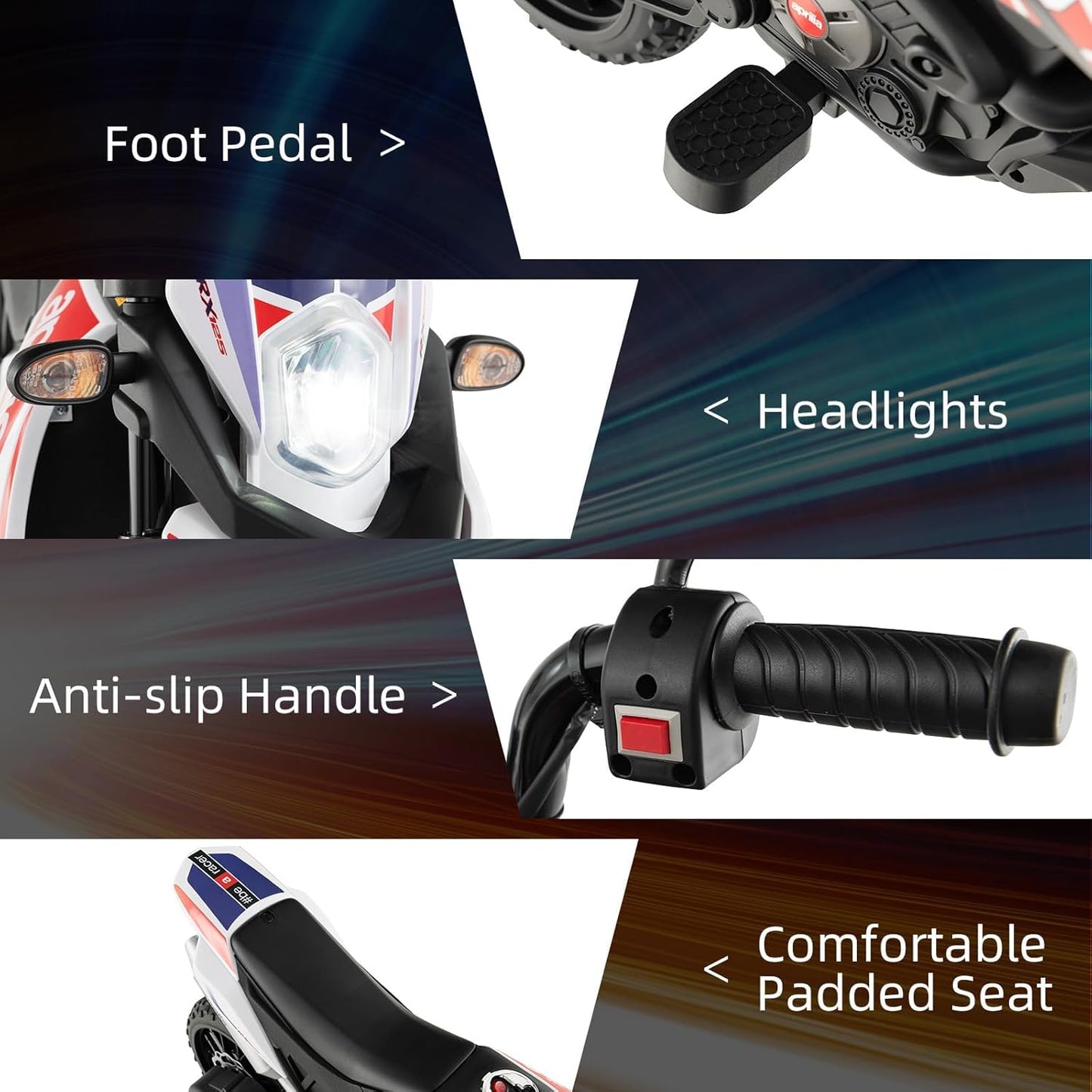 12V 1-Seater Licensed Aprilia RX125 Kids Ride On Bike White