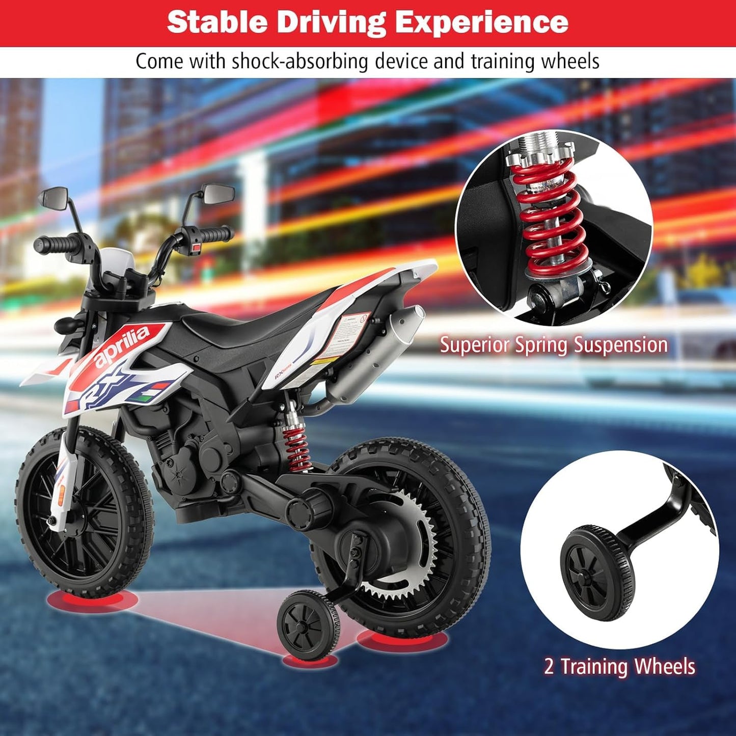 12V 1-Seater Licensed Aprilia RX125 Kids Ride On Bike White