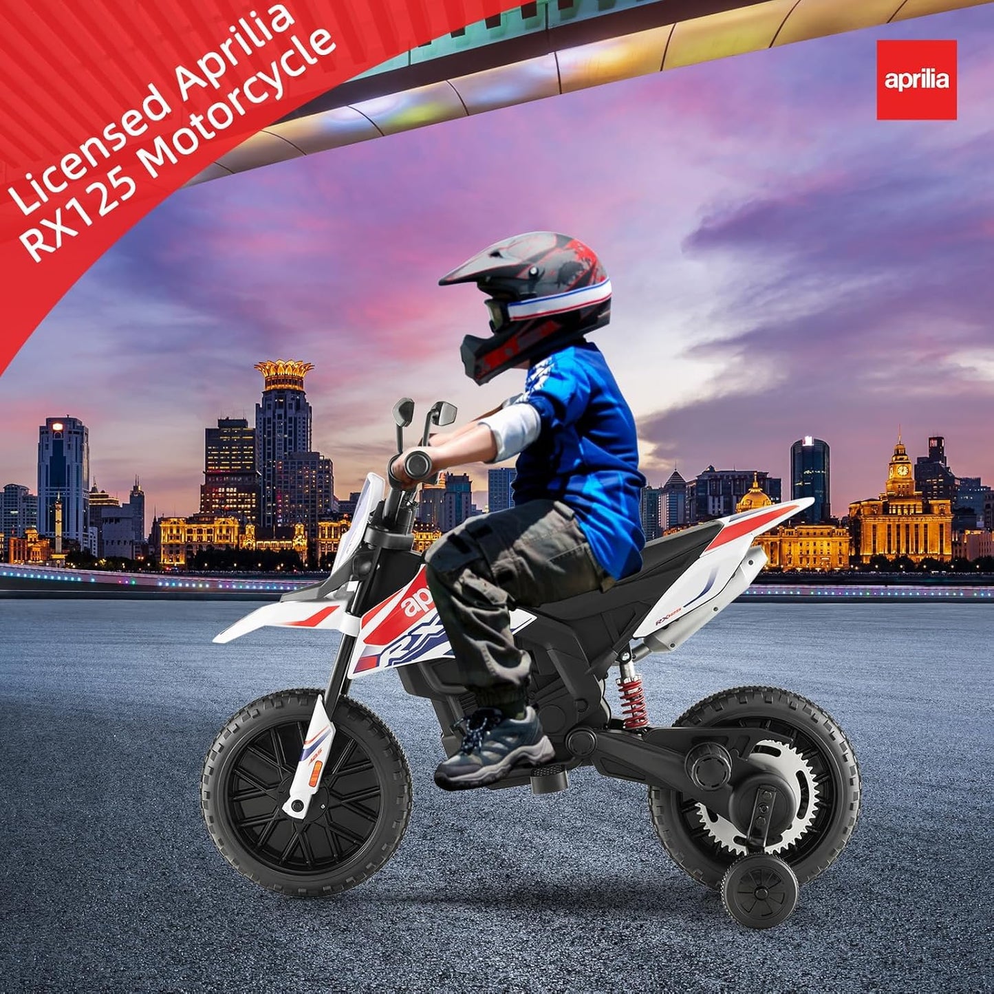 12V 1-Seater Licensed Aprilia RX125 Kids Ride On Bike White