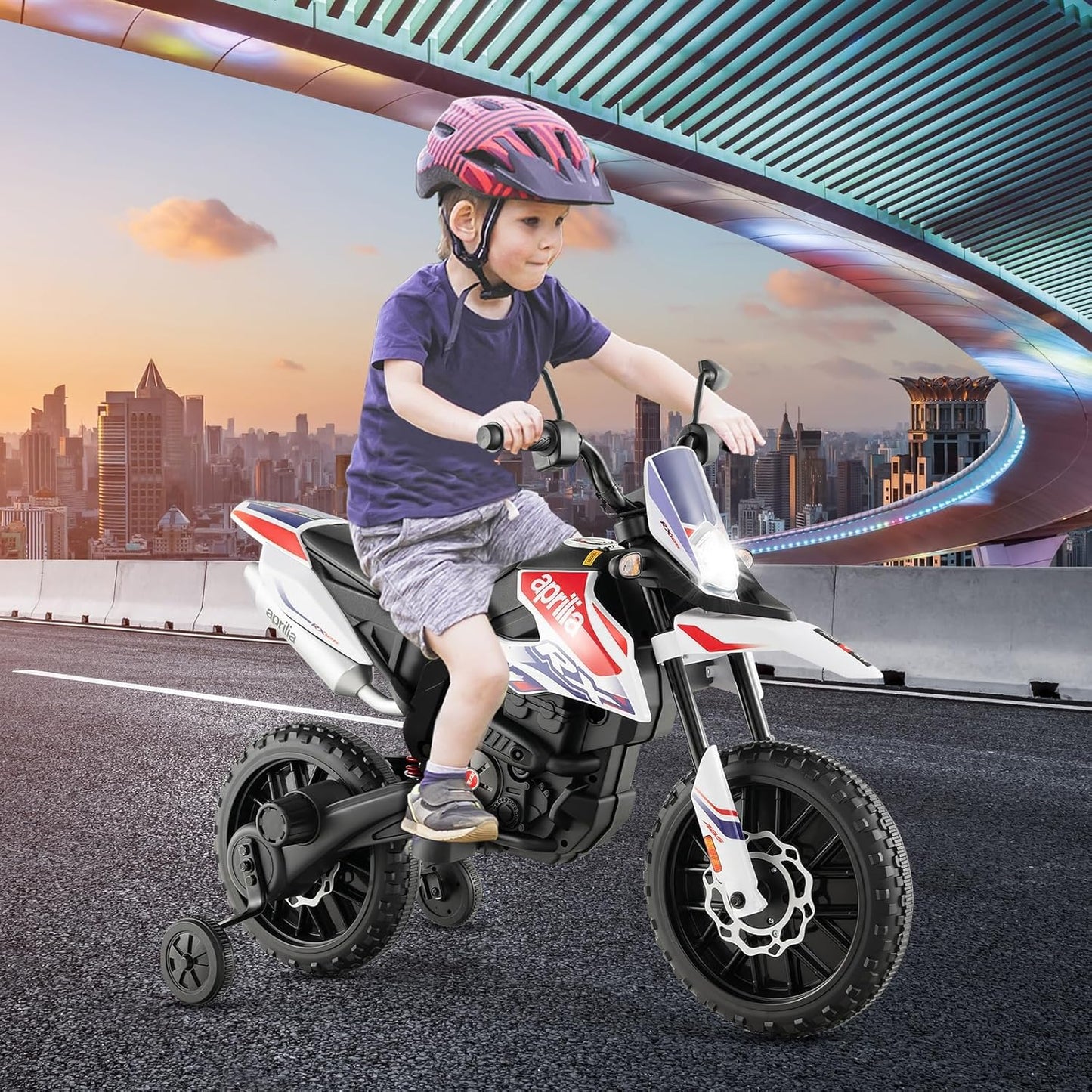 12V 1-Seater Licensed Aprilia RX125 Kids Ride On Bike White