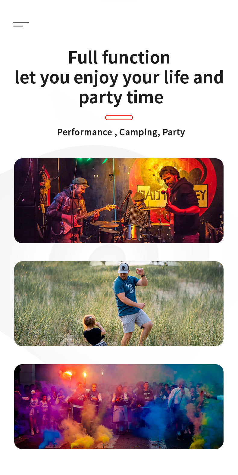 Portable Party Speaker with Handle 30W 6.5" Woofer x 2 & 3" Tweeter with RGB LED